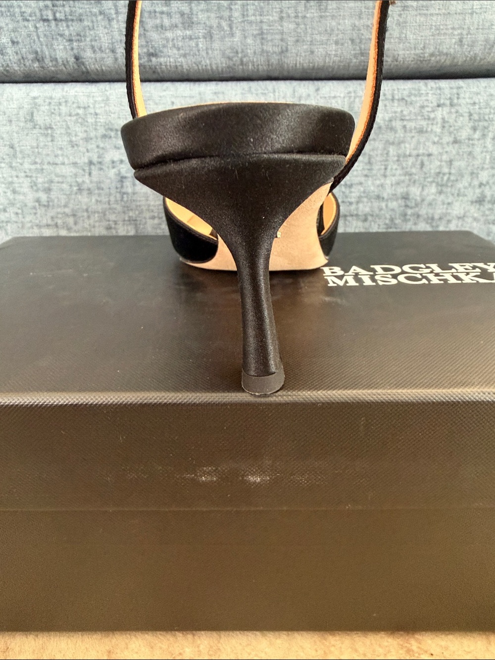 Badgley Mischka Giovanna Black Satin Bow Slingback Pumps - Picture 4 of 6